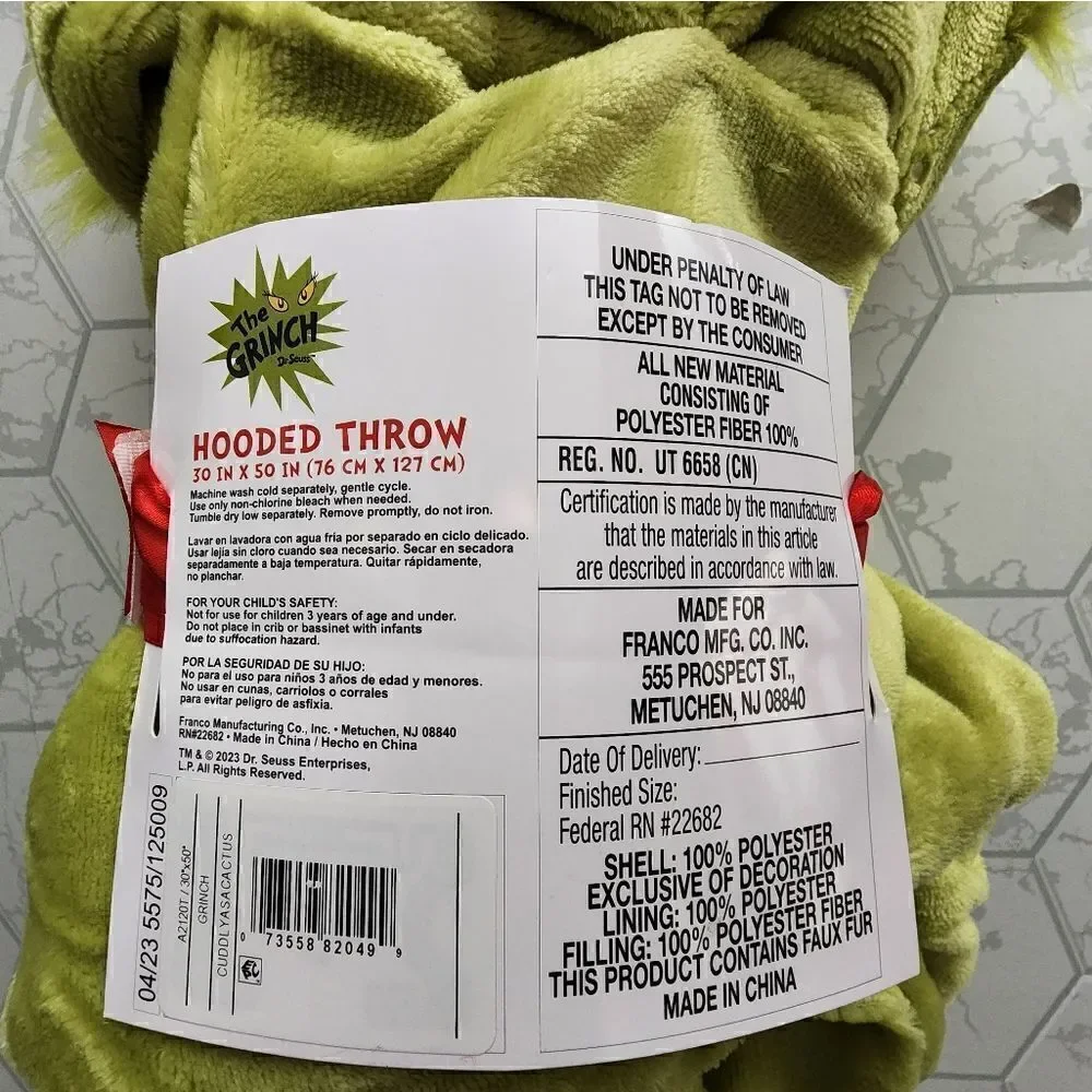 NEW The Grinch Hooded  Throw Blanket 30